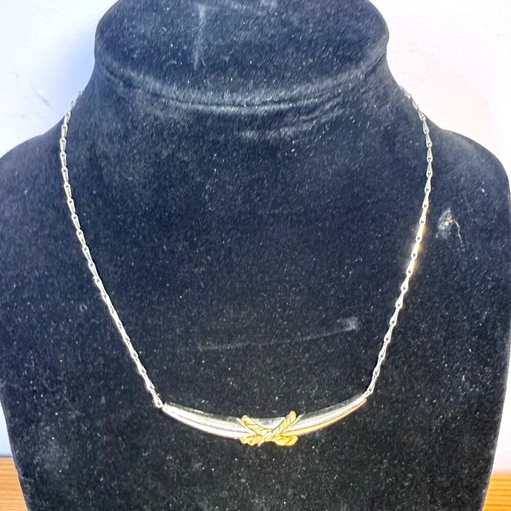 Trifari Two Tone Silver Gold Rope Knot Collar Necklace 16" Vintage Style
